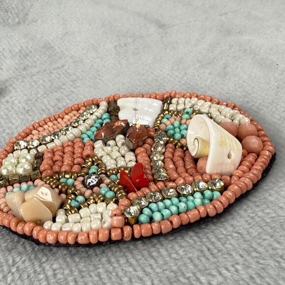 Beaded Multicolor Pendant Necklace Coral Turquoise Gold Colors Shell Accents - Picture 10 of 16